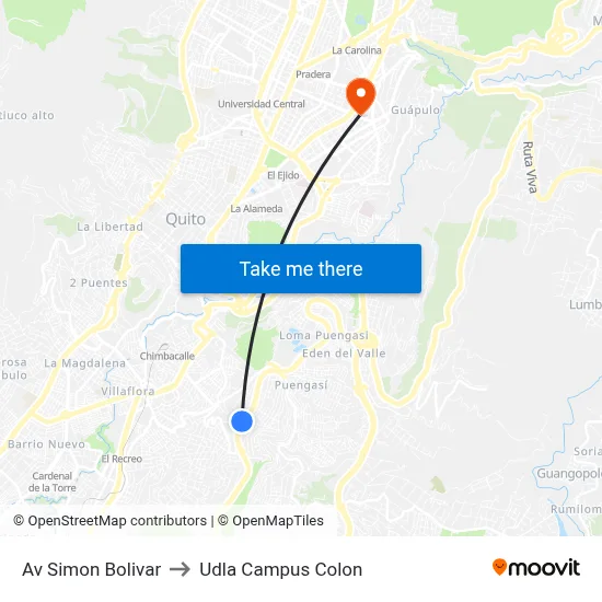 Av Simon Bolivar to Udla Campus Colon map