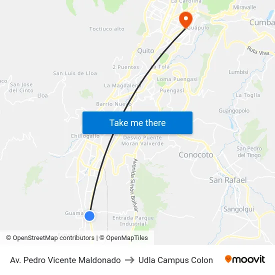 Av. Pedro Vicente Maldonado to Udla Campus Colon map