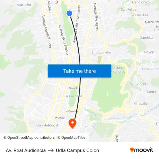 Av. Real Audiencia to Udla Campus Colon map