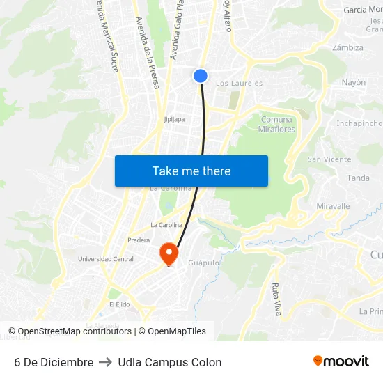 6 De Diciembre to Udla Campus Colon map