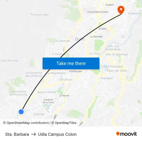 Sta. Barbara to Udla Campus Colon map