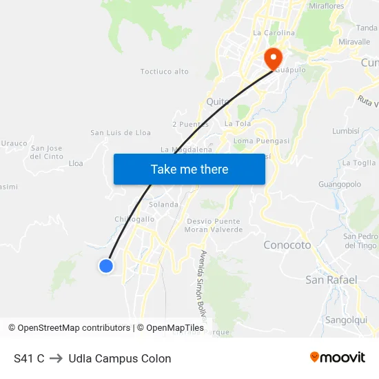 S41 C to Udla Campus Colon map