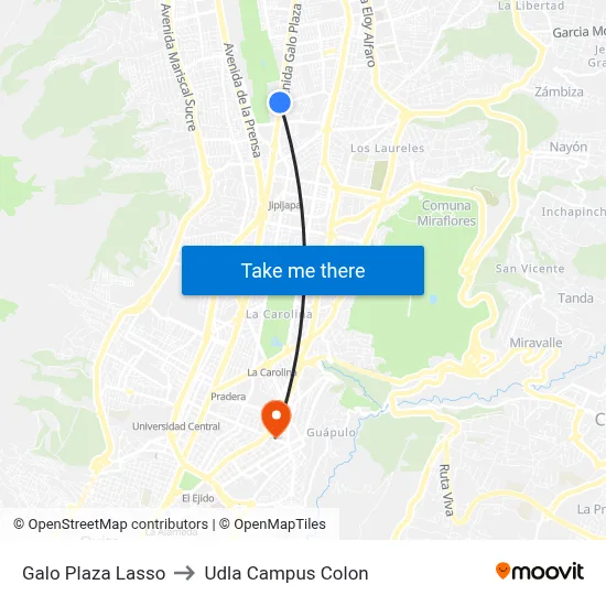 Galo Plaza Lasso to Udla Campus Colon map