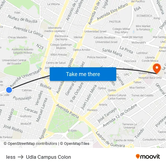 Iess to Udla Campus Colon map