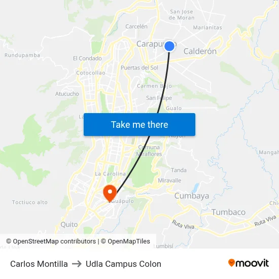 Carlos Montilla to Udla Campus Colon map