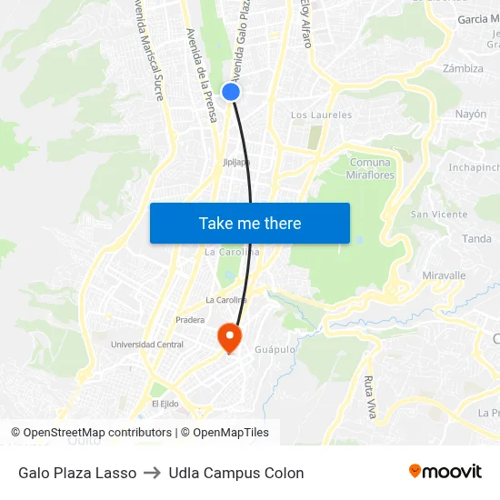 Galo Plaza Lasso to Udla Campus Colon map