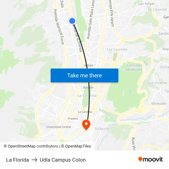 La Florida to Udla Campus Colon map