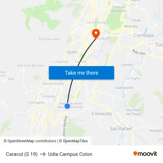 Caracol  (S 19) to Udla Campus Colon map