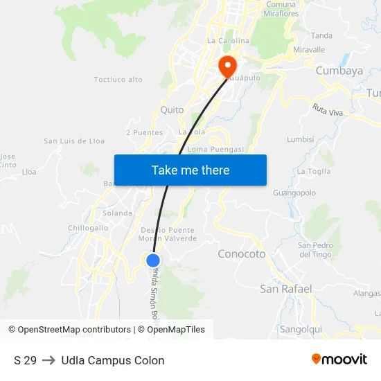 S 29 to Udla Campus Colon map