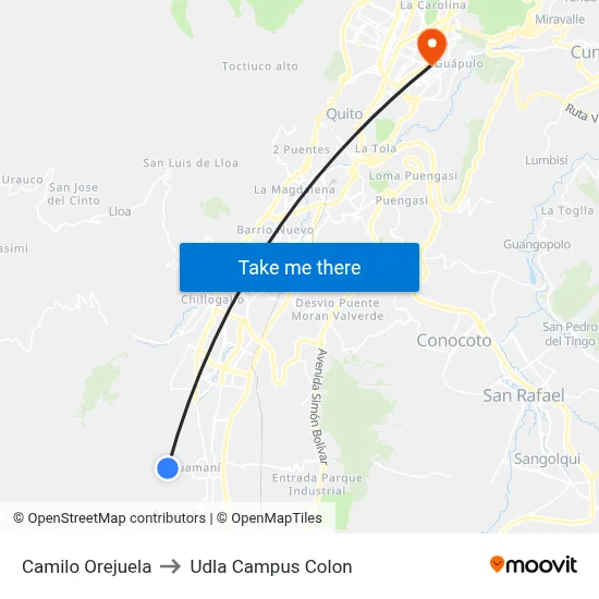 Camilo Orejuela to Udla Campus Colon map
