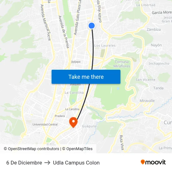 6 De Diciembre to Udla Campus Colon map