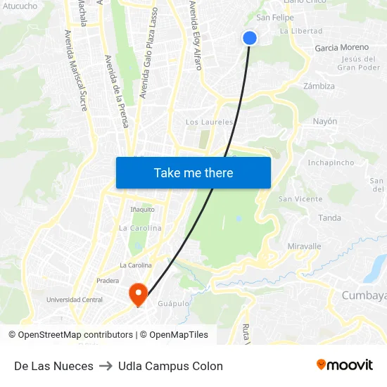 De Las Nueces to Udla Campus Colon map