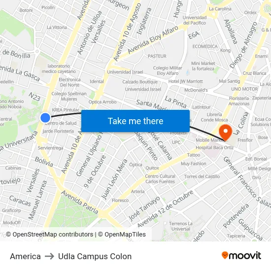 America to Udla Campus Colon map