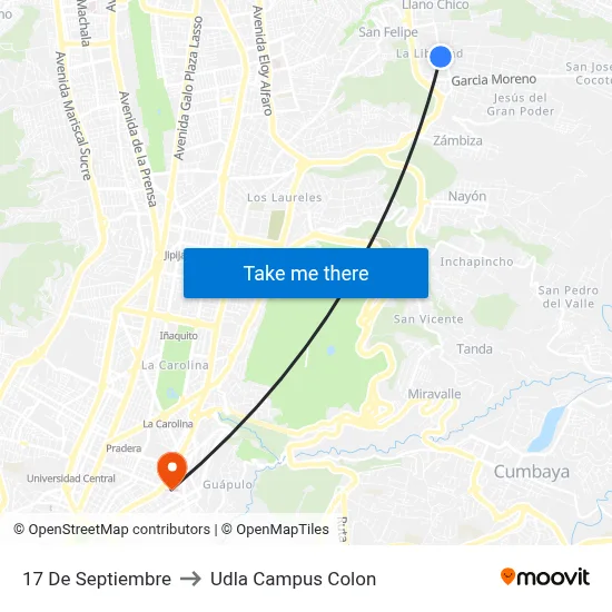 17 De Septiembre to Udla Campus Colon map