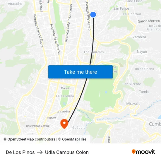 De Los Pinos to Udla Campus Colon map