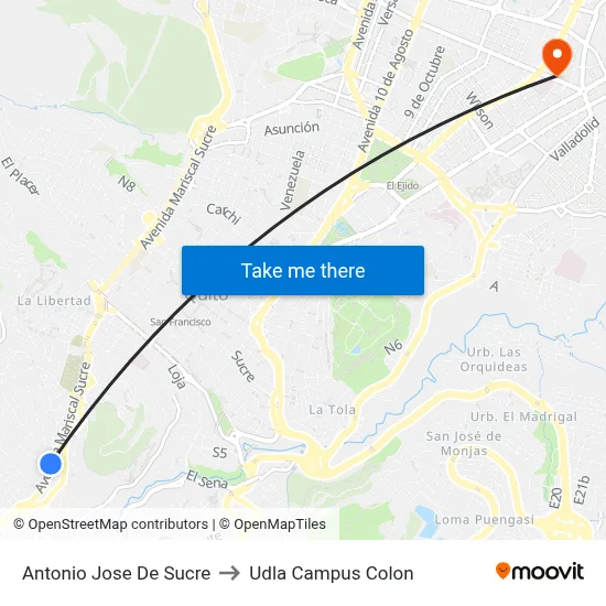 Antonio Jose De Sucre to Udla Campus Colon map
