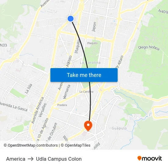 America to Udla Campus Colon map