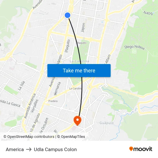 America to Udla Campus Colon map