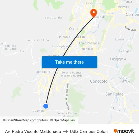 Av. Pedro Vicente Maldonado to Udla Campus Colon map