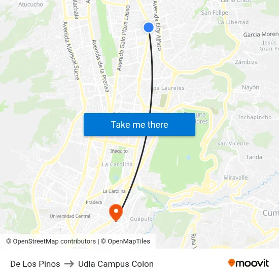 De Los Pinos to Udla Campus Colon map