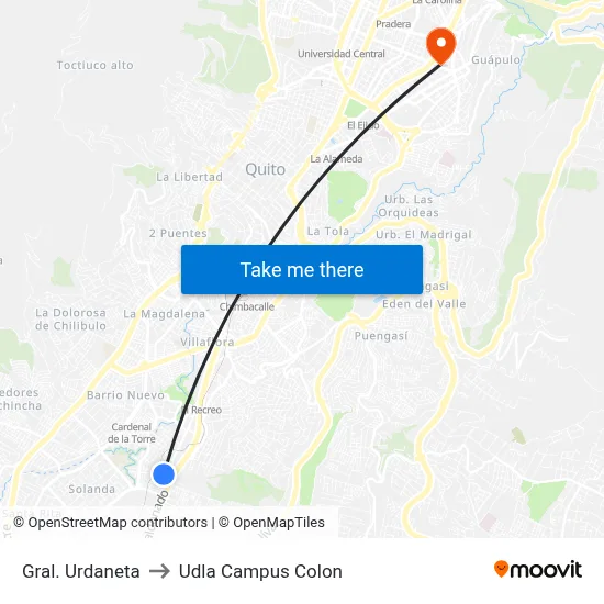 Gral. Urdaneta to Udla Campus Colon map