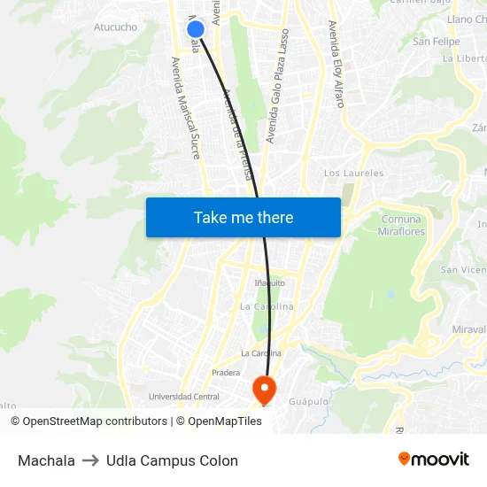 Machala to Udla Campus Colon map