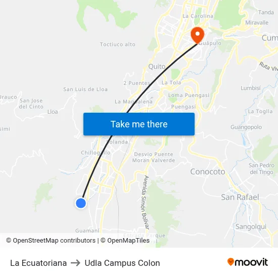 La Ecuatoriana to Udla Campus Colon map