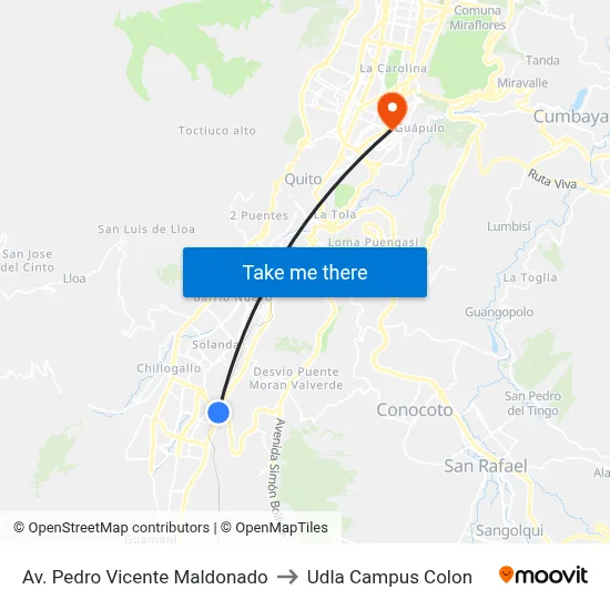Av. Pedro Vicente Maldonado to Udla Campus Colon map