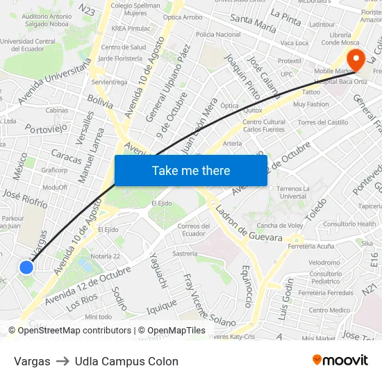 Vargas to Udla Campus Colon map
