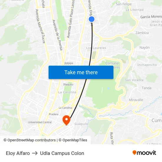 Eloy Alfaro to Udla Campus Colon map