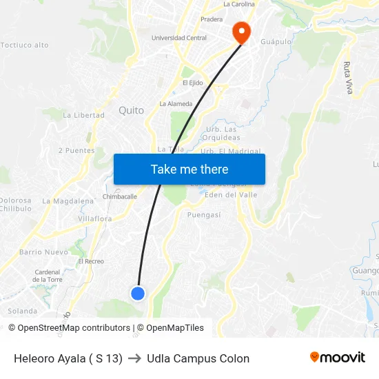 Heleoro Ayala ( S 13) to Udla Campus Colon map