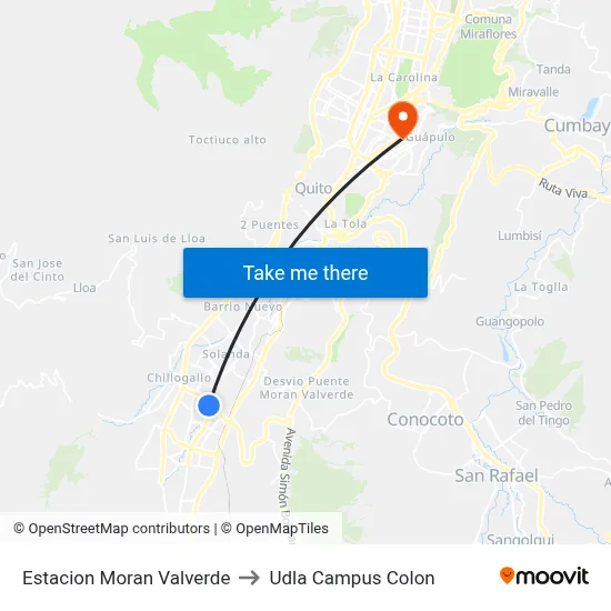 Estacion Moran Valverde to Udla Campus Colon map