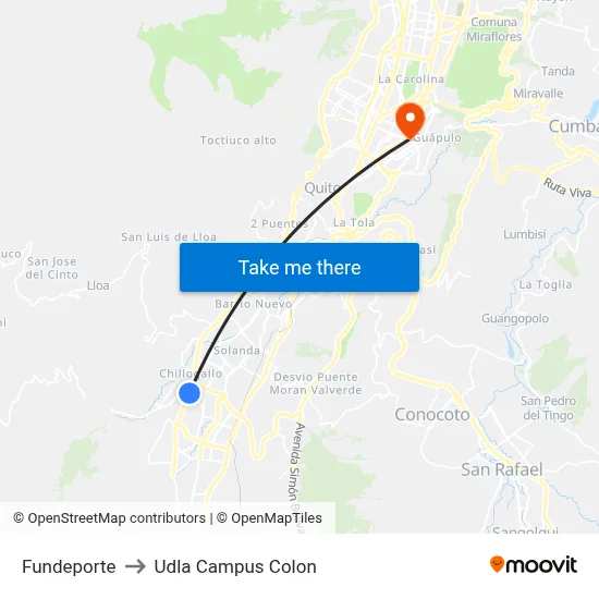 Fundeporte to Udla Campus Colon map