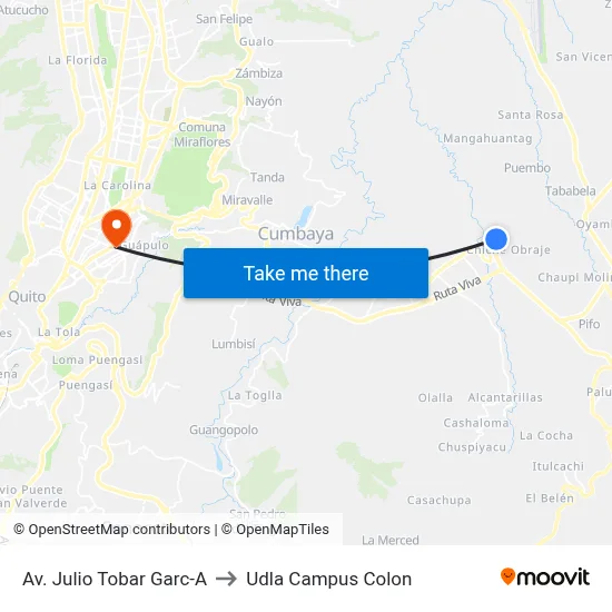 Av. Julio Tobar Garc-A to Udla Campus Colon map