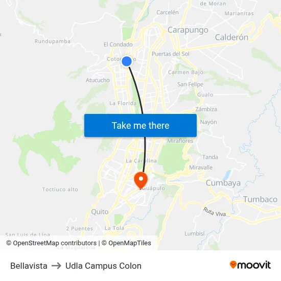 Bellavista to Udla Campus Colon map
