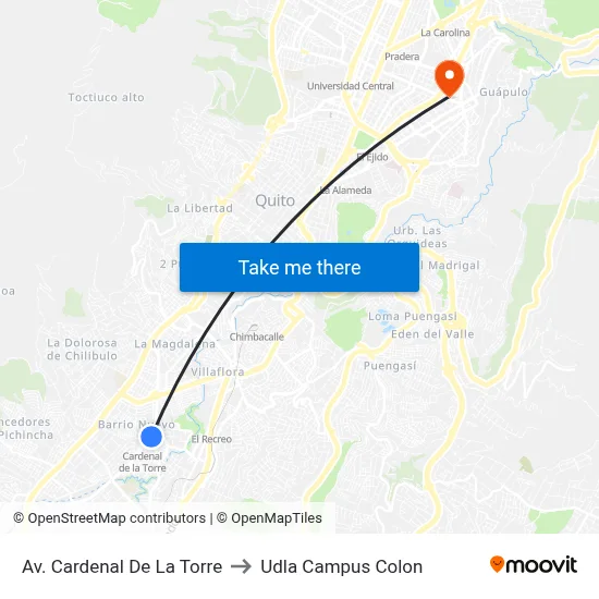 Av. Cardenal De La Torre to Udla Campus Colon map