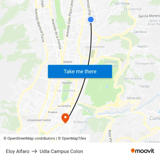 Eloy Alfaro to Udla Campus Colon map