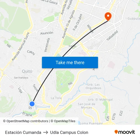 Estación Cumanda to Udla Campus Colon map
