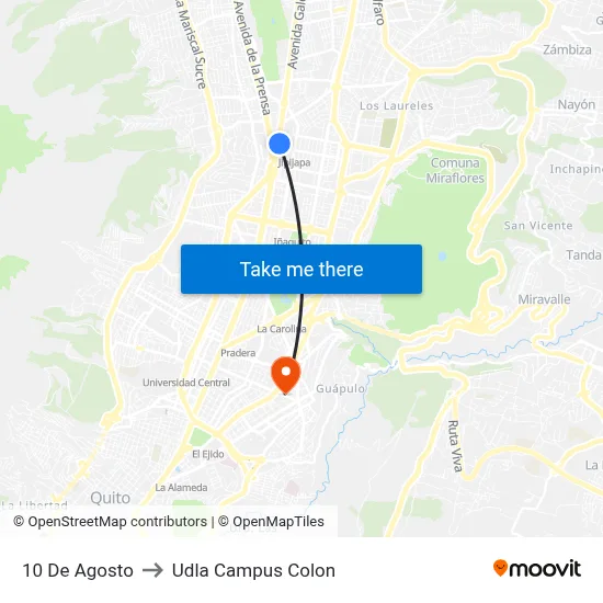 10 De Agosto to Udla Campus Colon map