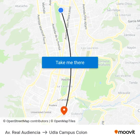 Av. Real Audiencia to Udla Campus Colon map