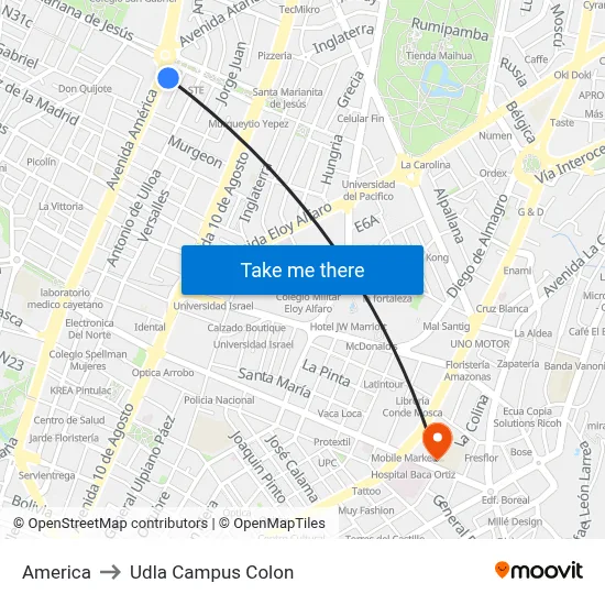 America to Udla Campus Colon map