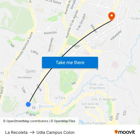 La Recoleta to Udla Campus Colon map