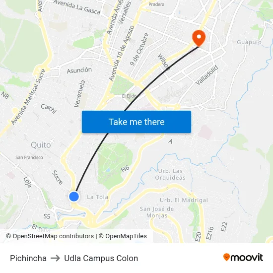 Pichincha to Udla Campus Colon map