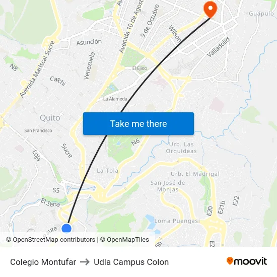 Colegio Montufar to Udla Campus Colon map