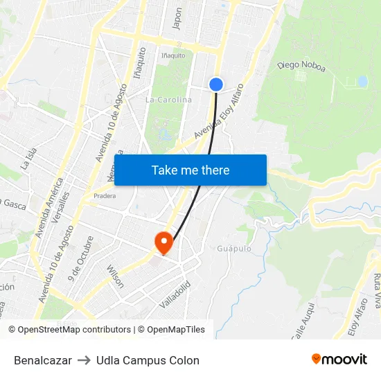 Benalcazar to Udla Campus Colon map