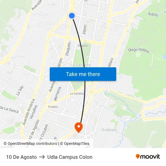 10 De Agosto to Udla Campus Colon map