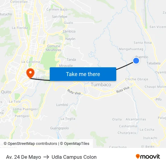 Av. 24 De Mayo to Udla Campus Colon map