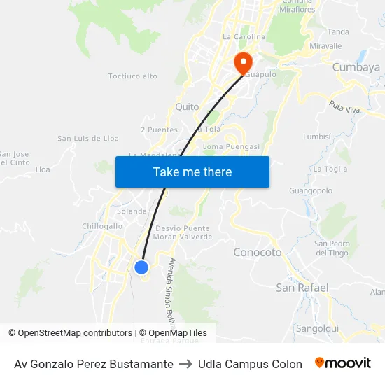 Av Gonzalo Perez Bustamante to Udla Campus Colon map