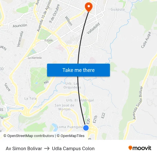 Av Simon Bolivar to Udla Campus Colon map