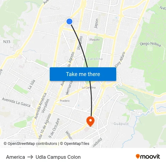 America to Udla Campus Colon map